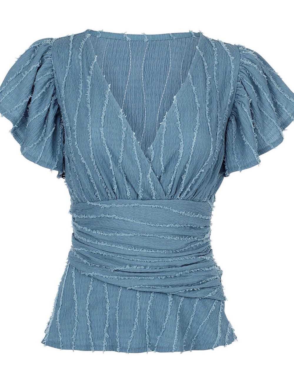 VENUS Light Blue Textured V-Neck Top